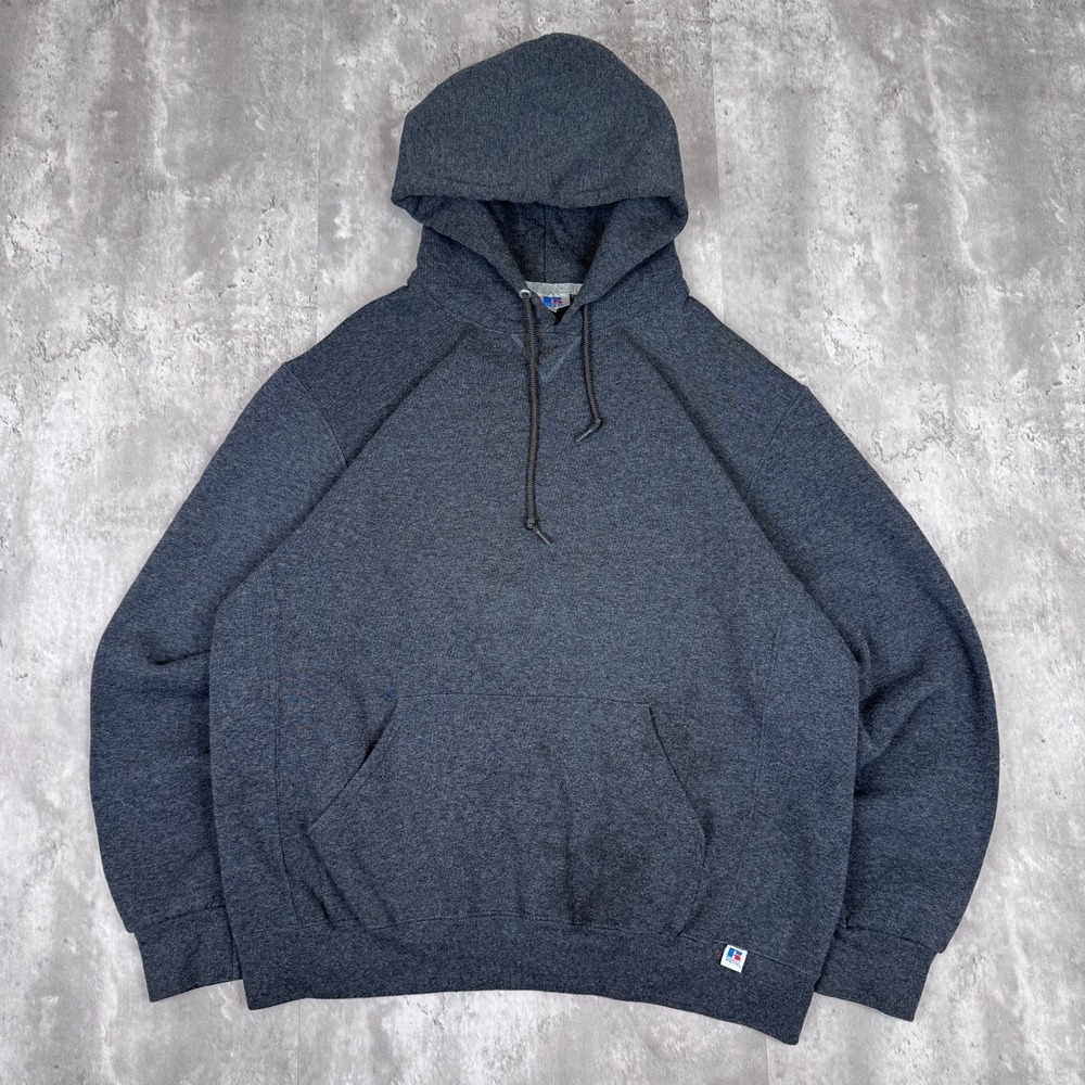 Vintage Russell Athletic Blank Hoodie Mens Large Gray Distressed Fade Sweatshirt